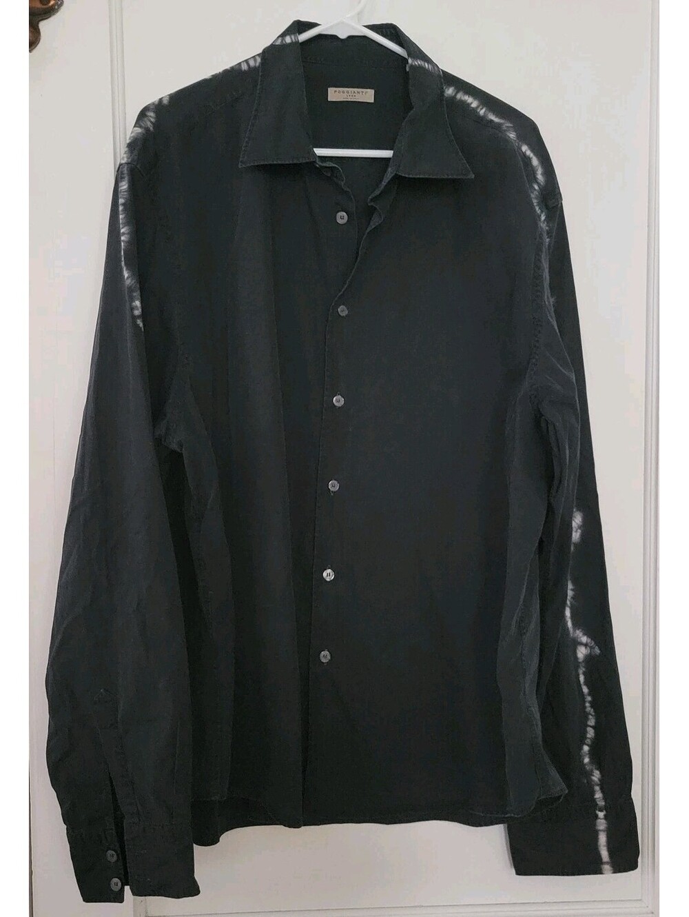 Poggianti 1958 Men's Shirt 4XL Button Down Made in Italy Black Tie Dye Cotton